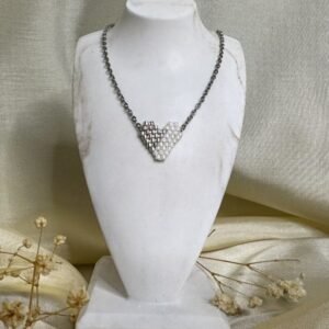 ΚΟΛΙΕ ΚΑΡΔΙΑ (White Pearl-Silver)-KL1500-B