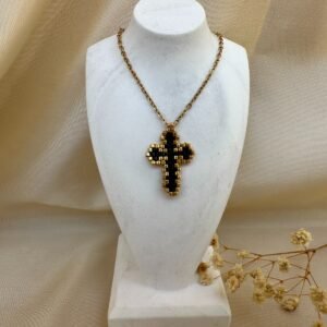 kolie me xantres miyuki stauros gold black ST0010