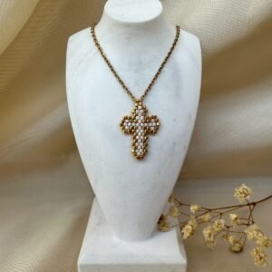 kolie me xantres miyuki stauros gold pearl white ST1900